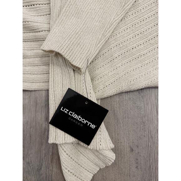Liz Claiborne Career Metallic Open Front Cardigan Sweater Beige Women’s Medium - Picture 10 of 13